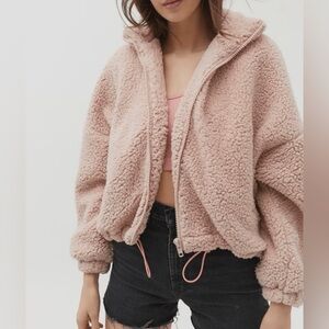 URBAN OUTFITTERS Willow Blush Pink Fuzzy Fleece Drawstring Jacket oversized XS